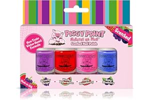 PIGGY PAINT 100% Non-toxic Girls Nail Polish - Safe, Chemical Free Low Odor for Kids, SCENTED 4 Polish Set