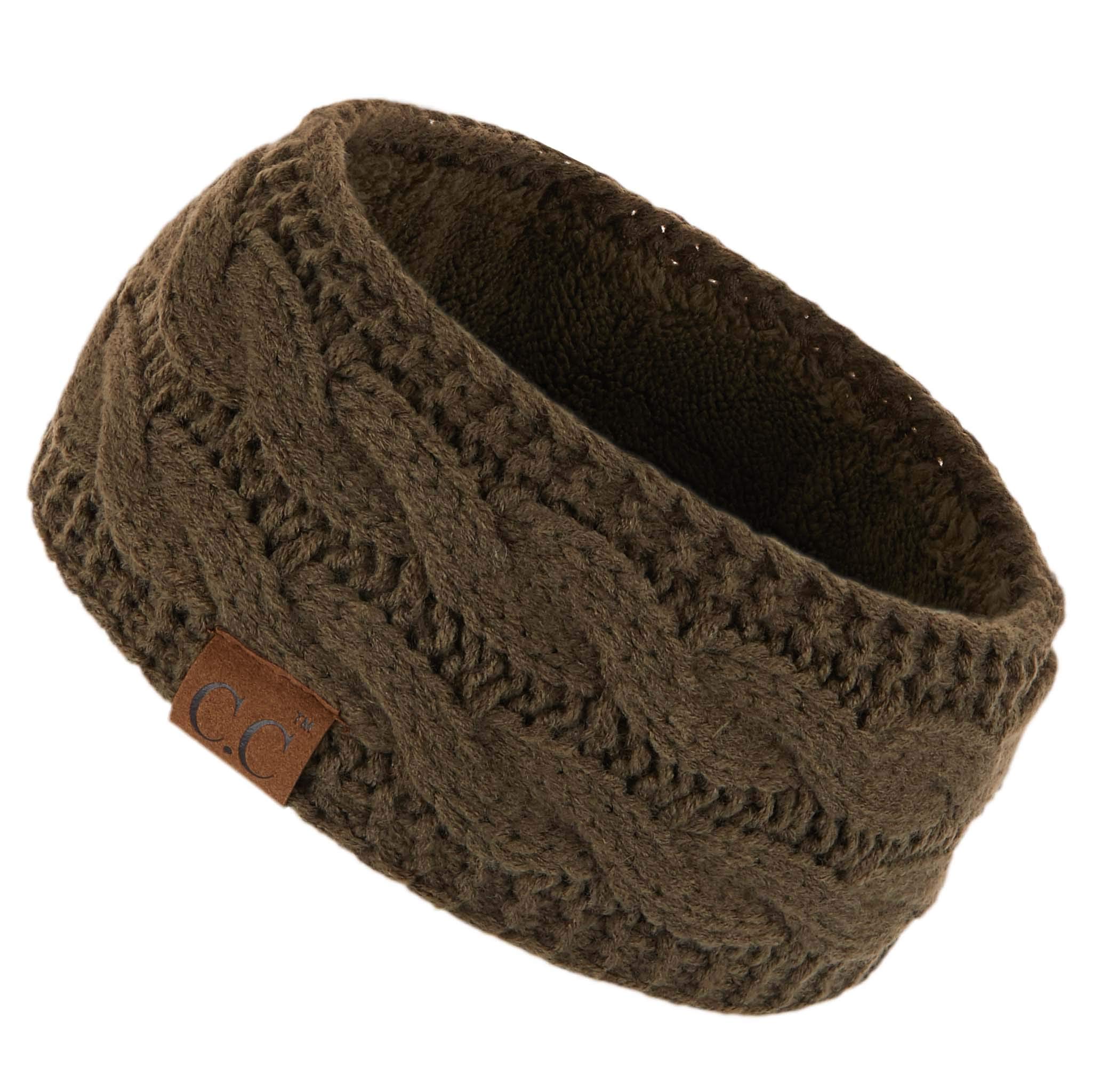 C.C Winter Fuzzy Fleece Lined Thick Knitted Headband Headwrap Earwarmer(HW-20)(HW-33), New Olive, One Size