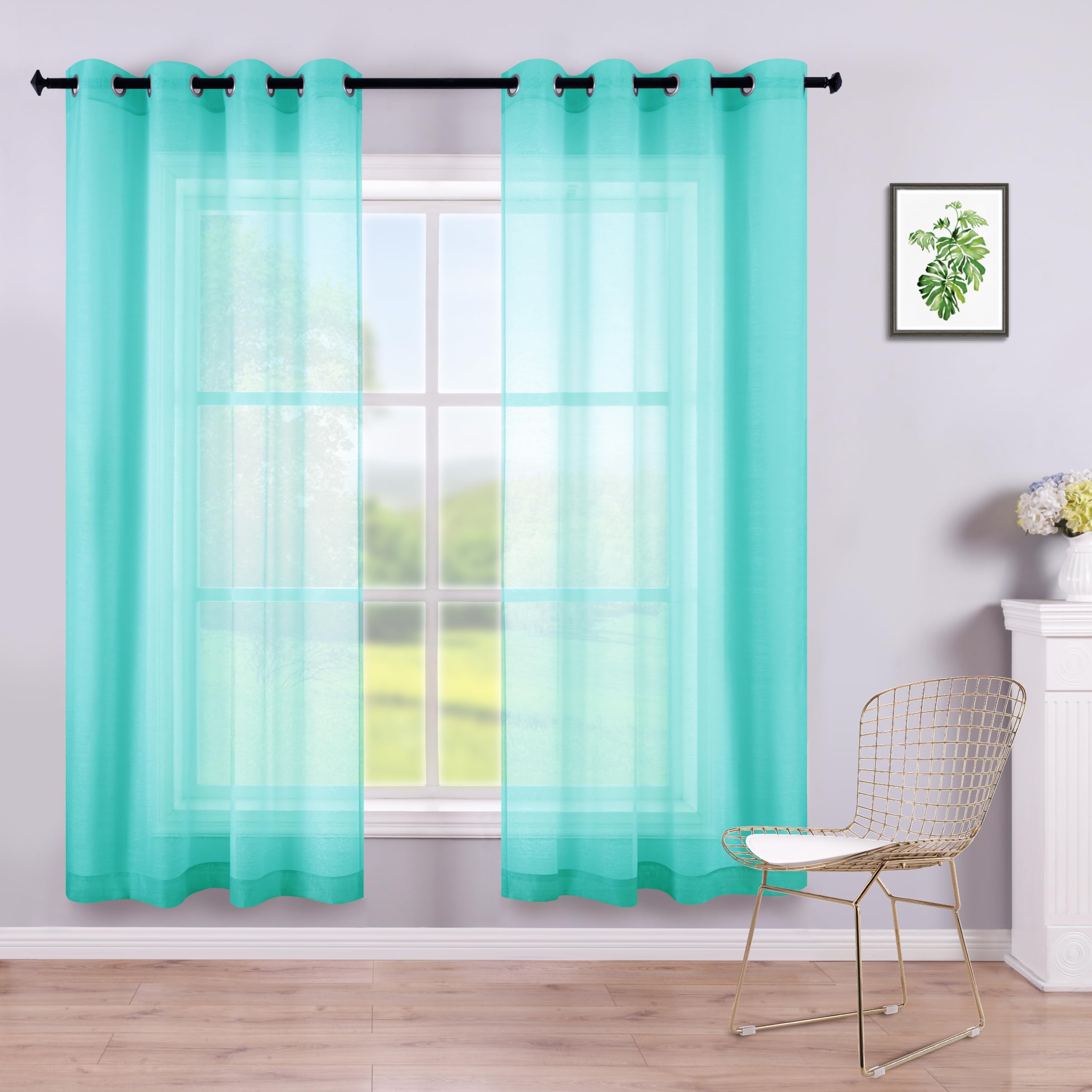 KOUFALL Seafoam Curtains 63 Inch Length for Bedroom 2 Panels Grommet Window Sheer Summer Beach Decor Sea Mist Spring Curtains for Living Room Kitchen Decorations — image 1