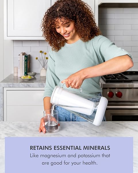 LIFESTRAW HOME — WATER FILTER PITCHER, 7-CUP, WHITE, GLASS WITH SILICONE BASE, BPA FREE DESIGNED FOR EVERYDAY PROTECTION AGAINST BACTERIA, PARASITES, MICROPLASTICS, LEAD, MERCURY
