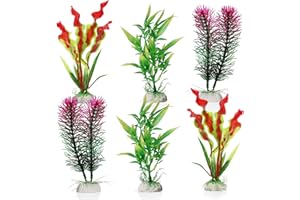 Emotionlite Aquarium Plants, Artificial Fish Tank Plastic Decorations Decor Plants Set Green 6 Packs