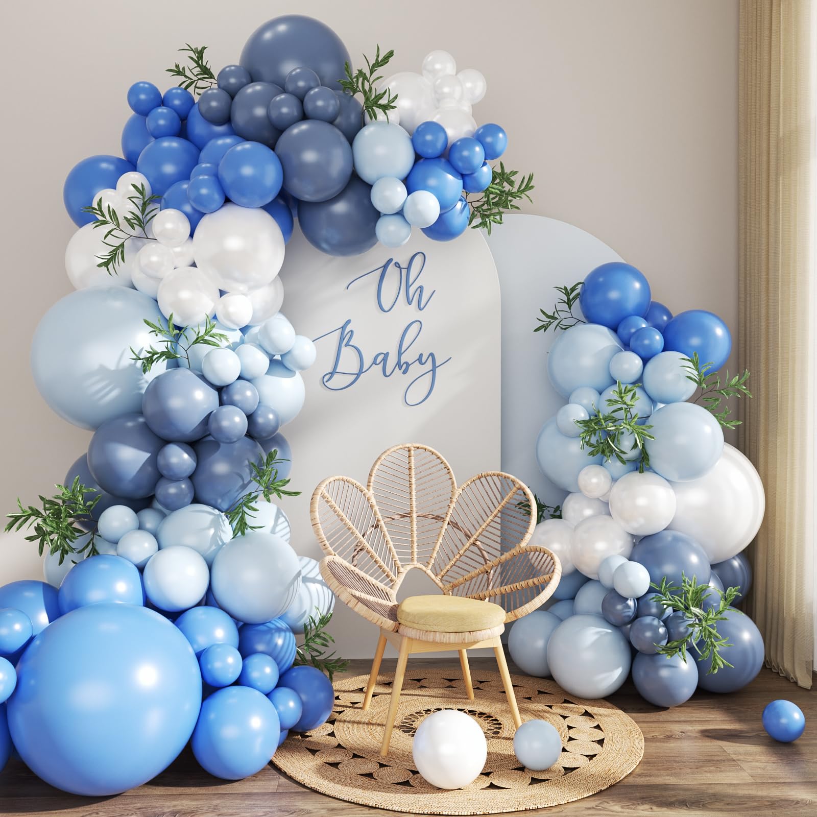 Blue and White Balloon Garland Arch Kit, 128 PCS Denim Blue Light Blue and Pearl White Balloons for Birthday Wedding Baby Shower Bridal Gender Reveal Party Decorations