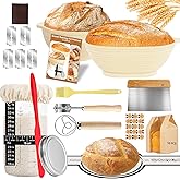 24 PCS Sourdough Starter Kit w/ 34oz Sourdough Starter Jar, Sourdough Bread Baking Supplies 9" Round & 10" Oval Silicone Banneton Bread Proofing Baskets & Baking Tools Set, Ideal Gift for Baking Gift
