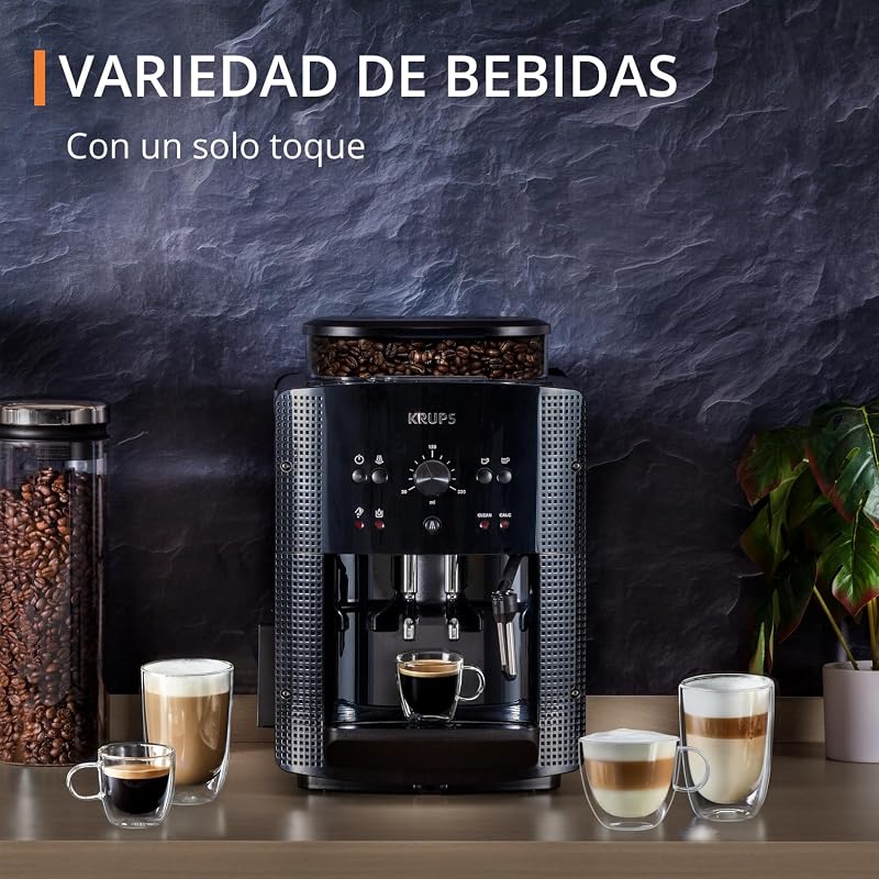 Krups roma ea810870 - cafeteira superautomática, 15 barras, moedor de café cônico metálico, com seleção de quantidade e intensidade de café, bico vapor, 2 bicos, inclui kit de limpeza