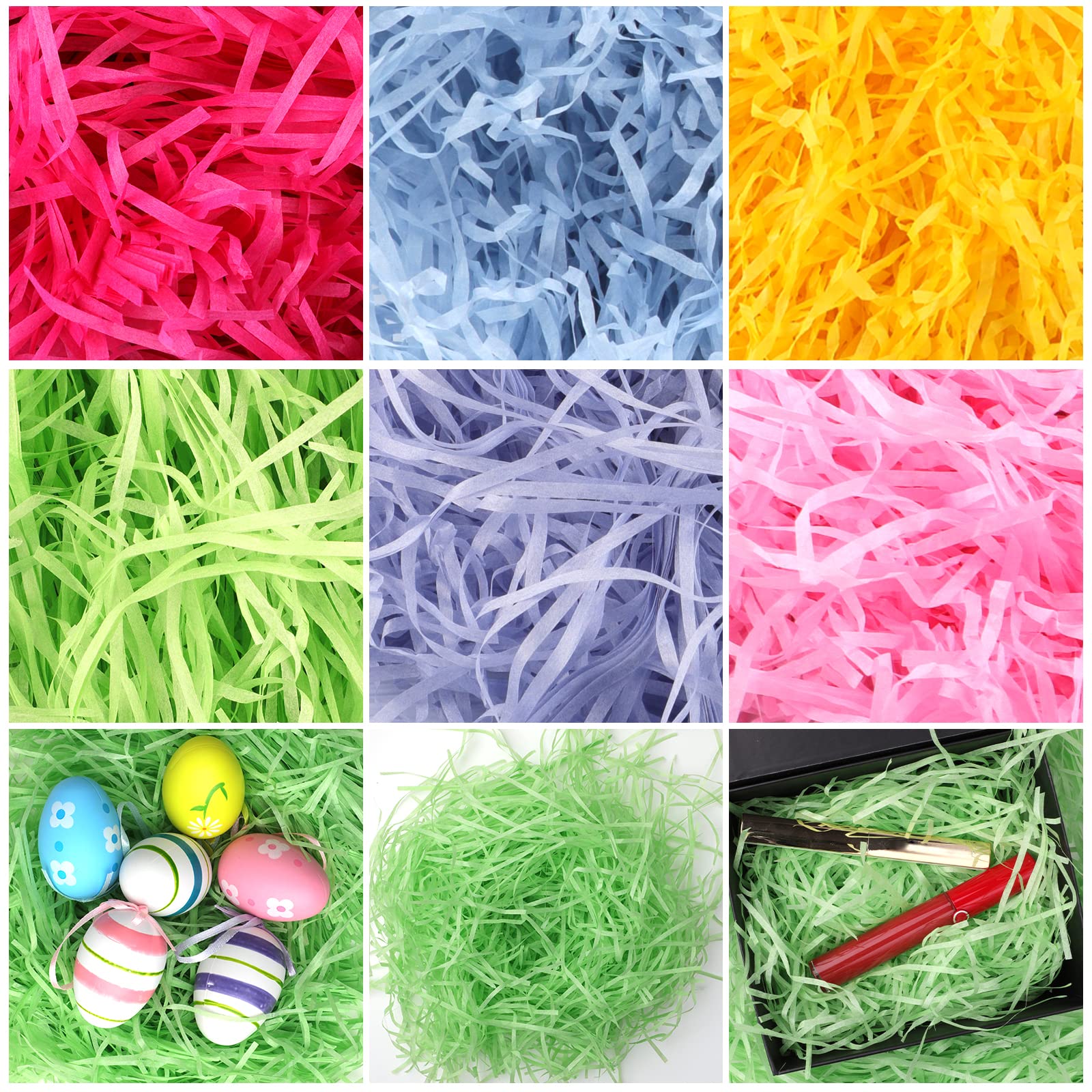 Shredded Tissue Paper - Vaktop 120g Shredded Paper, Multicoloured Raffia Paper Shreds, Easter Basket Grass - for Gift Boxes Hamper Filling and Packging, Party Supplies Accessories (6 Colours)