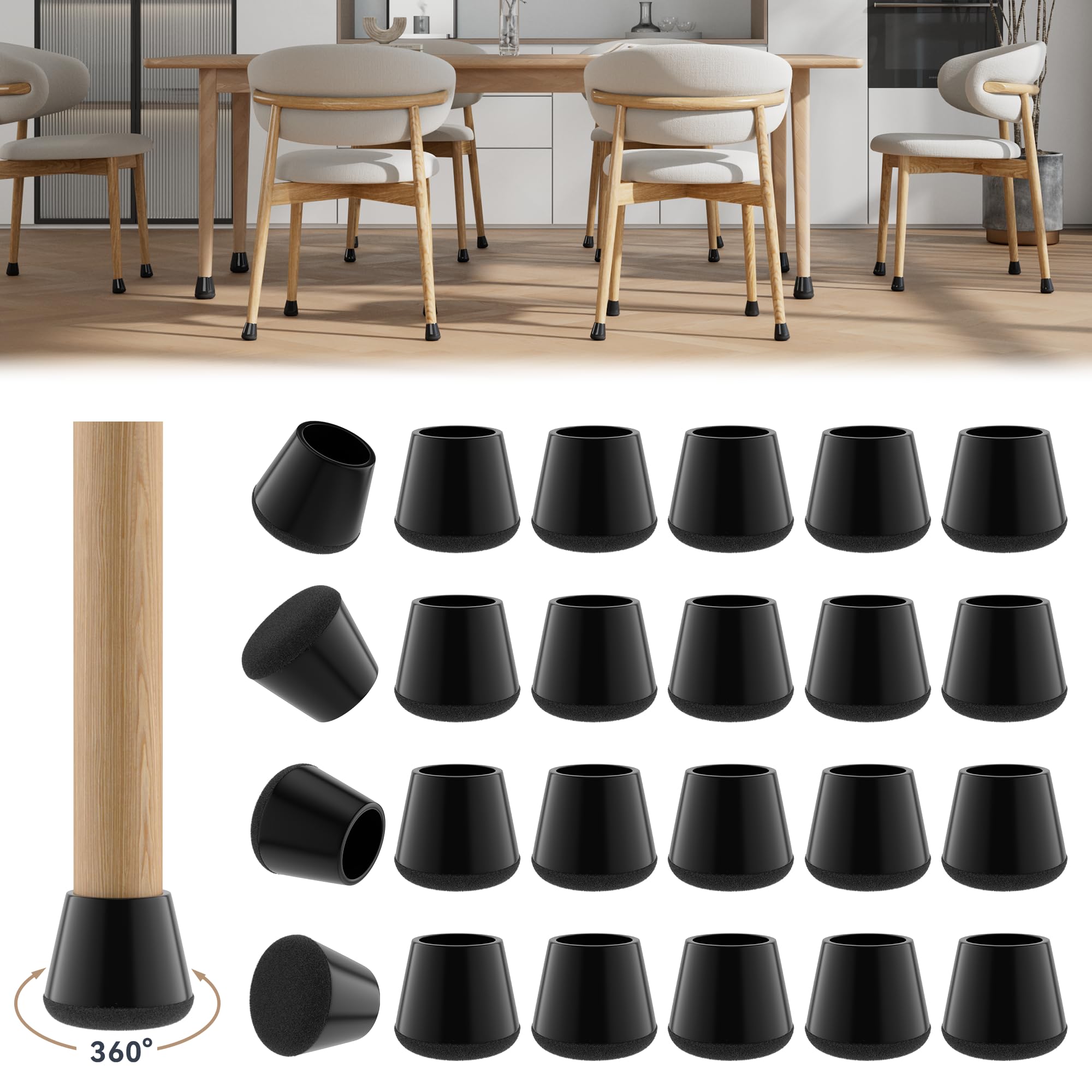 Photo 1 of 24PCS Upgraded Silicone Chair Leg Floor Protectors for Hardwood Floors, Furniture Sliders for Chair Legs, 360°Felt Pad Bottom Wrapped Thickening Furniture Pads Cap Covers to Scratch and Reduce Noise