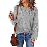 Lylinan Womens Sweaters Casual Boho Long Sleeve Shirts Crewneck Lightweight Crochet Tops Pullover Knit Sweater