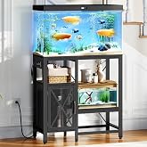MAHANCRIS 20-37 Gallon Fish Tank Stand, Aquarium Stand with Power Outlet and Storage Cabinet, Heavy Duty Tank Stand Suitable for Turtle Tank, Reptile Terrarium, for Home Office, Black FTHB40E01