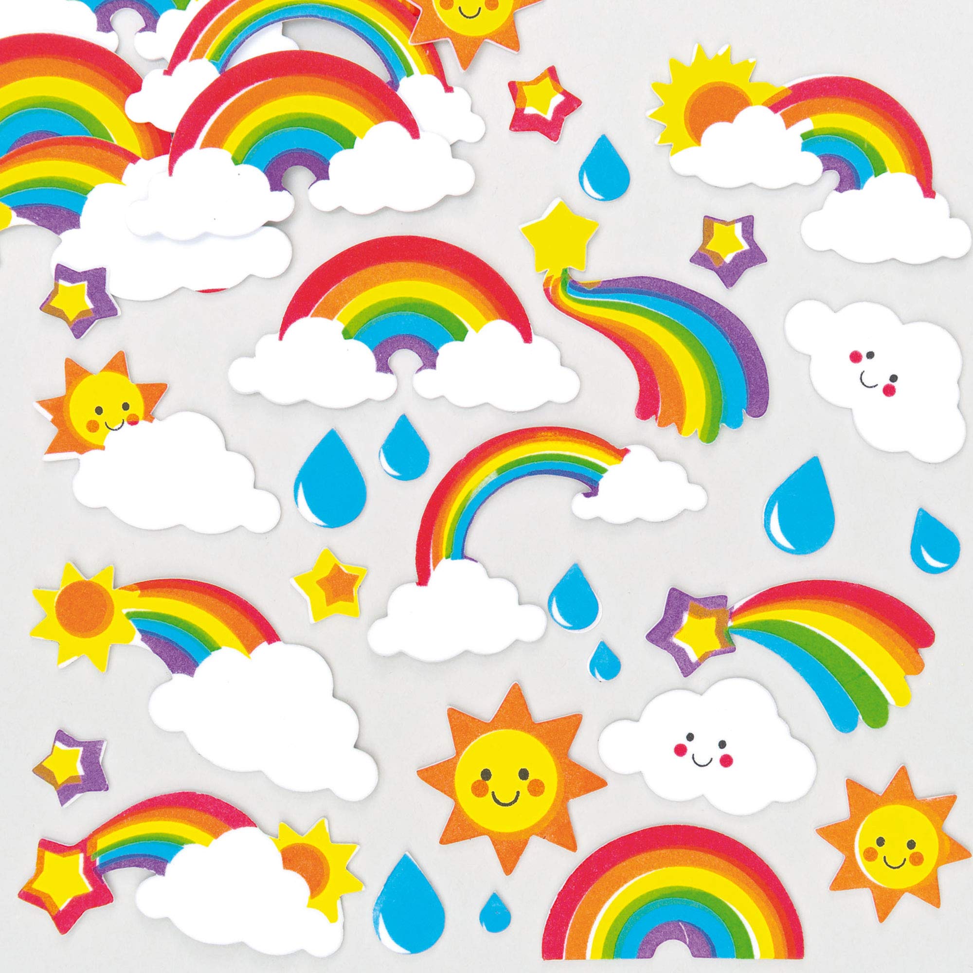 Baker Ross AF399 Rainbow (Pack of 120) Puffy Scrapbook Stickers in Fun Foam Shapes, Assorted