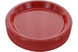 Disposable Plastic Plates Red, 10.4 Inches Plastic Dinner Plates, Strong and Sturdy Disposable Plates for Party, Dinner, Holi