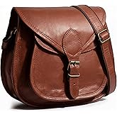 Leather Crossbody Bag for Women - Vintage Satchel, Travel Saddle Purse | Full Grain Goat Leather, Boho Sling Bag Fits Phone &amp; Travel essentials, Adjustable Strap, Push Clip Closure, Zipper Pocket
