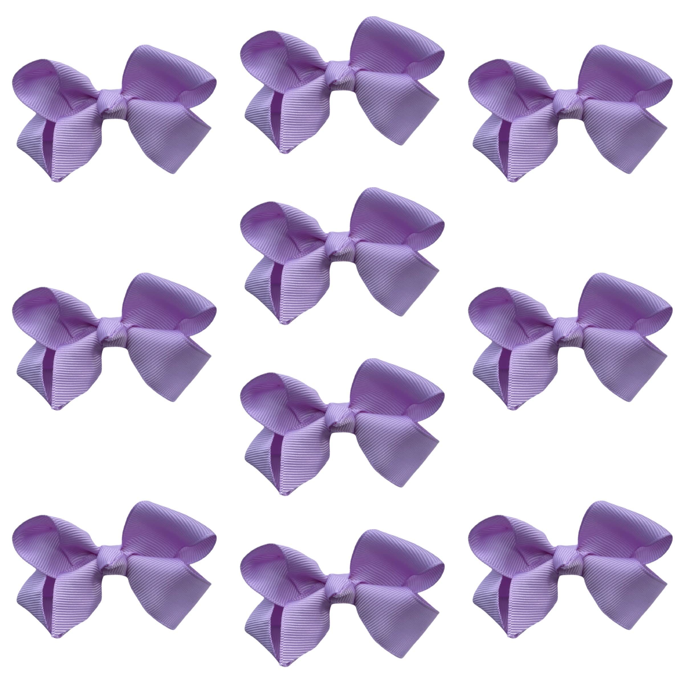 10pk Lilac Hair Bows Knots Clips Slides Grips 3" Inch 7.6cm Solid Colour Girls School Hairbow Accessories