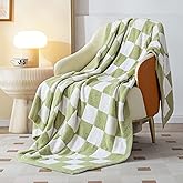 SeaRoomy Checkered Throw Blanket, Ultra Soft Cozy Microfiber Knit Throw Blanket, Warm Fluffy Reversible Checkerboard Blanket for Couch Bed Travel Picnic Room Decor(Sage Green, 60"×79")
