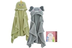 Momcozy Baby Bath Towels with Visualize Health Label - Ultra Soft & Absorbent Coral Fleece Hooded Towels for Newborn, Infant, Toddler (0-36 Months) Bath Essentials (Large Size,2 Pack)