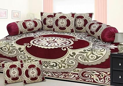 Fresh From Loom Premium 8 Piece 500 TC Chenille Diwan Set, Maroon