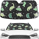 Dinosaur Windshield Sun Shade Blocks UV Rays Green Dino Visor Protector Accordion Folding Galaxy Black Sun Reflector Auto Sunshade for Car Truck SUV to Keep Your Vehicle Cool