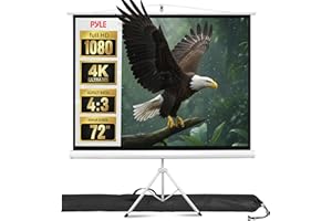 Pyle 72 Inch Outdoor Projector Screen with Stand-Portable Fold Out Roll Up Screen with Tripod Stand,White Matte Fabric 4:3 As