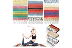 3 Pcs Mexican Blanket Bulk, 45 x 70 Inch Yoga Blanket Large Cotton Outdoor Camping Blankets with Fringed for Outdoor Beach Pi