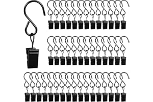 HOOSUN 46 Pack Curtain Hooks Clips,S Hooks for Hanging Outside String Lights,Metal Curtain Rod Hooks,Small Light Clips,Art Craft Display,Backdrop Clip,Stainless Steel S Curtain Hook Hanger for Drapes