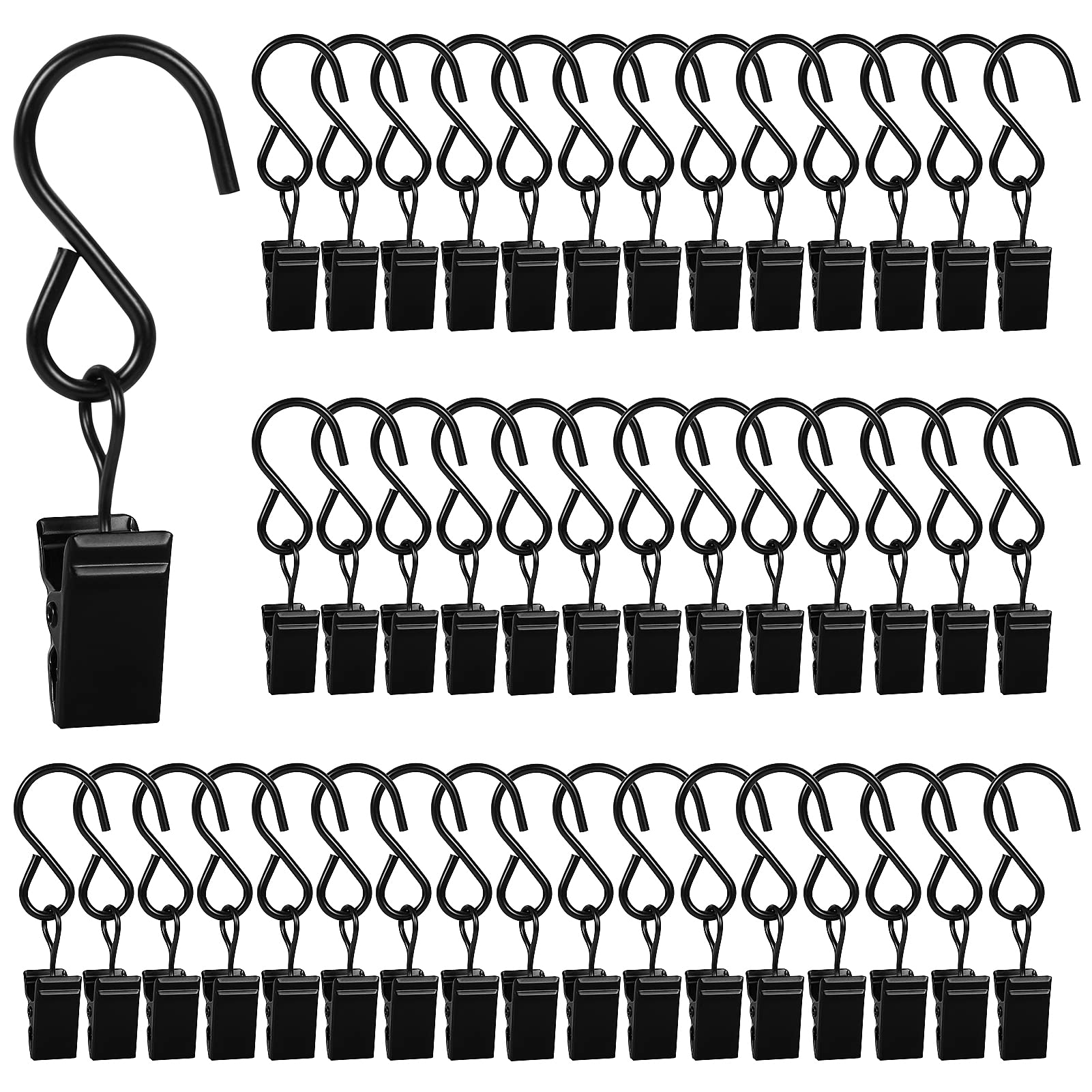 Photo 1 of 46 Pack Curtain Hooks Metal Clips, Light Clips for Outside String Lights Curtain Rod Hooks Photo Small Clips Shower Curtain Hanger Clamps Backdrop Clips, Stainless Steel S Hooks for Indoor Outdoors