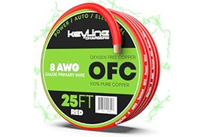 KEYLINE CHARGERS 8 Gauge Wire (25ft) AWG Amp Battery Cable for Automotive Electrical Wiring - Oxygen Free Copper (OFC) Welding Cable 8GA - Car Amplifier Power & Ground Cable, Stereo Audio Speakers, RV Trailer Wiring