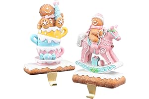 Fonder Mols Stocking Holders for Mantle, Christmas Stocking Holders Fireplace Hanger Hooks Metal Grips Clips for Holiday Home Decorations (Gingerbread)