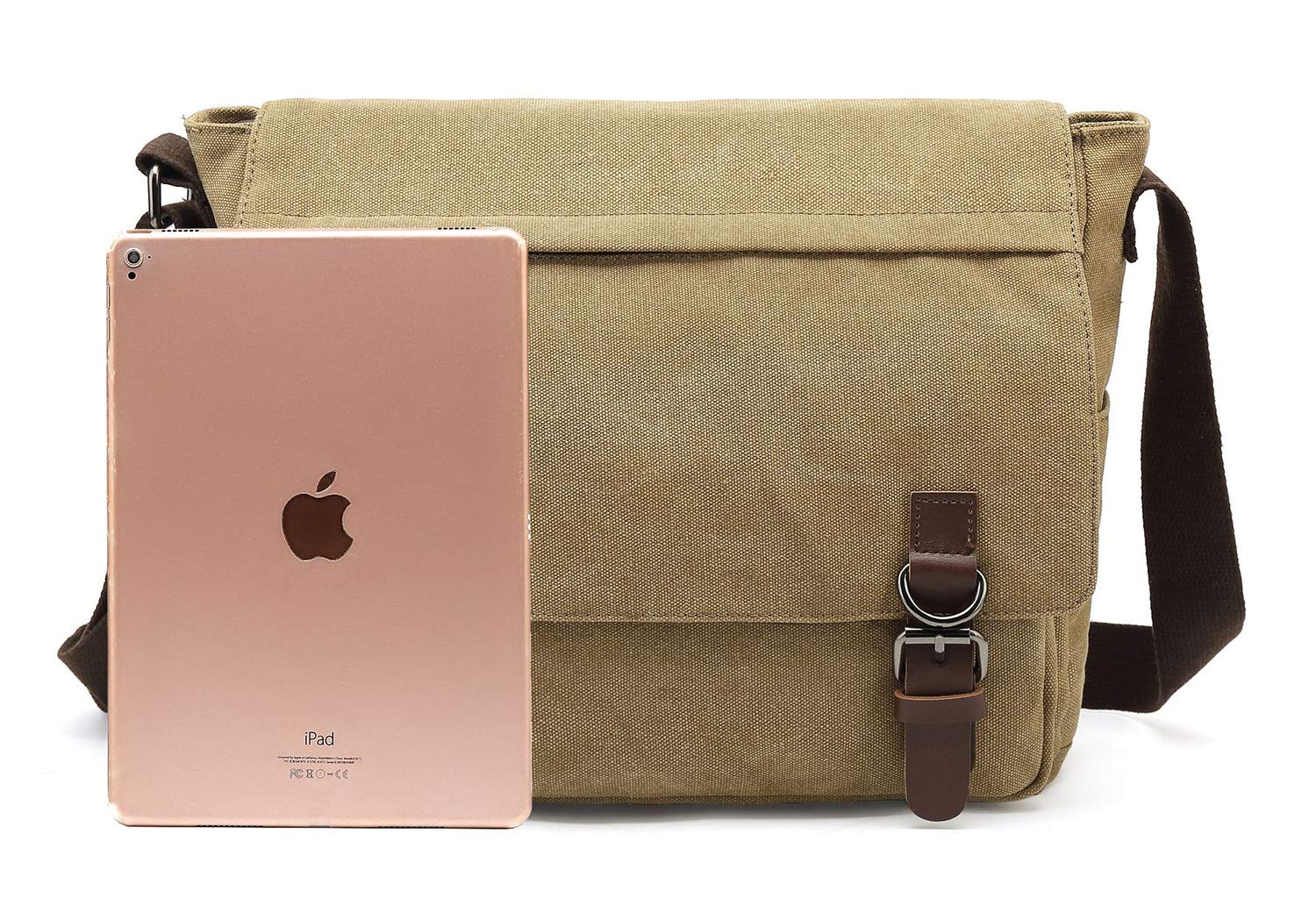 Sechunk Canvas Vintage Messenger Bag Shoulder bag Leather Large Travel Crossbody bags for men women 15inch Laptop