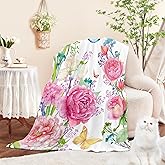 Jameswish Floral Throw Blanket Birthday for Mom Women Watercolor Flowers Blanket Soft Fuzzy Flannel Bed Blanket Plush Floral Throw for Couch Sofa Bed Chair 50"x60"