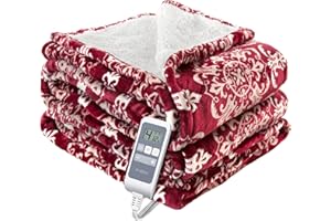MIZZEO Heated Blanket Electric Blanket Twin-Fast Heating Blanket with 4 Heating Levels & 1-12 Hours Auto-Off Time Settings, ETL Certified, Machine Washable, Flannel to Sherpa Reversible(62" x 84" Red)