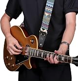 Nefelibata Guitar Strap Vintage Embroidered Cotton with Leather Ends view 3