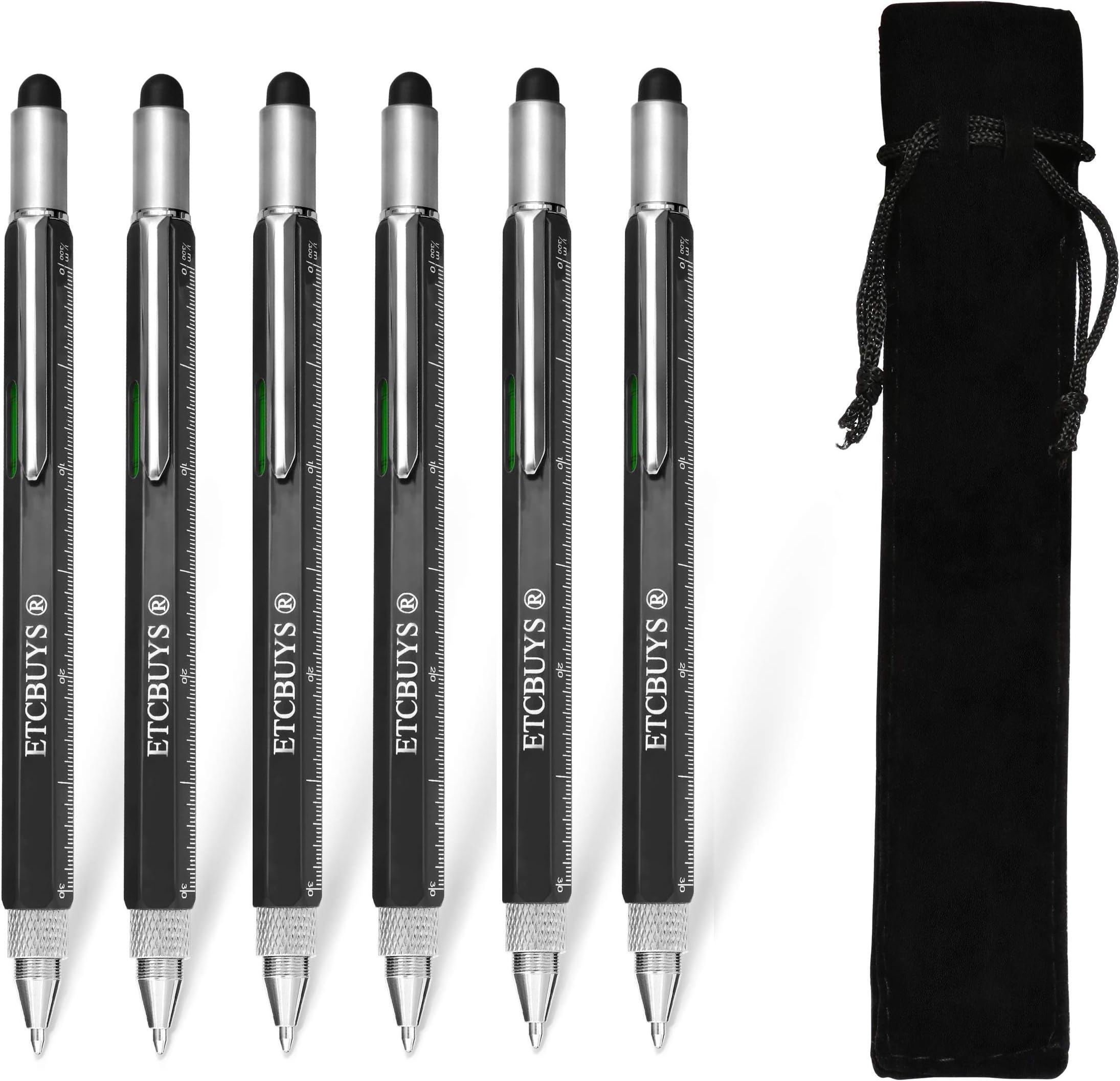 ETCBUYS Screwdriver Pen Pocket Multi-Tool 6 in 1 - Multi-Functional & Sturdy Aluminum DIY Tool with Screwdriver Stylus Bubble Level Ruler & Phillips Flathead Bit Unique Gift