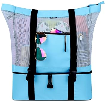 LILICALL Mesh Beach Tote Bag with Detachable Beach Cooler – MAX Capacity 34L 150lbs Ultra Durable for Women