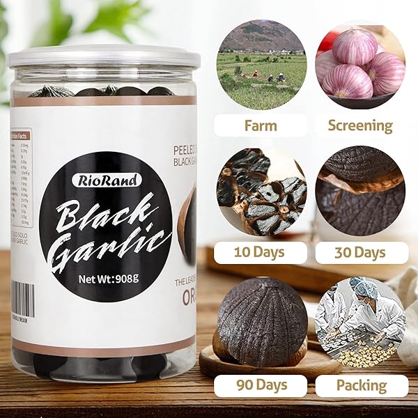 RIORAND BLACK GARLIC 908G / 2 POUNDS WHOLE PEELED BLACK GARLIC AGED FOR FULL 90 DAYS BLACK GARLIC JAR EQUAL TO 4LBS OF WHOLE BLACK GARLIC (908G / 2 POUND)