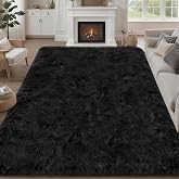 Luxturiy 8x10 Area Rug Living Room Bedroom: Fluffy Plush Shag Carpet Black | For Kids Room Playroom Nursery Home Decor,Ultra Soft,Non-Slip Non-Shedding,Fuzzy Plush,Large Indoor Floor Carpet,Easy Clean