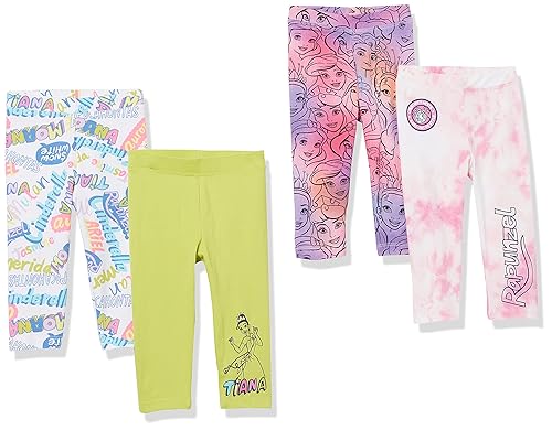Amazon Essentials Disney | Marvel | Star Wars | Frozen | Princess Girls' Leggings, Pack of 4, Princess/Scribble, 4T