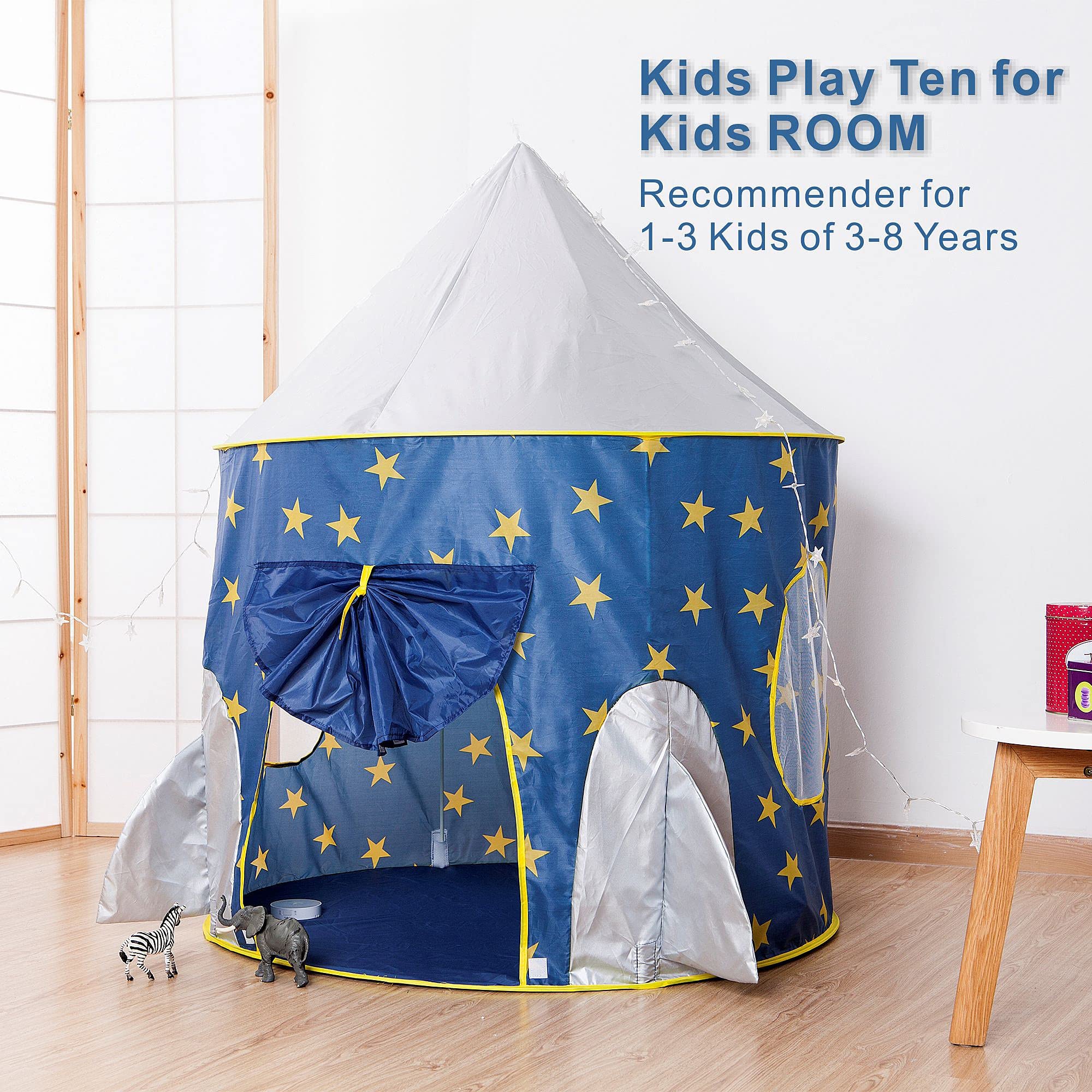 Rocket Ship Play Tent for Boys Foldable Pop Up Tents for Indoor/Outdoor 3/4/5/6/7/8/9 Year Old Kids Toys