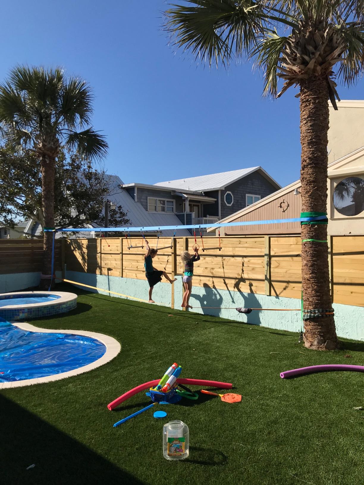 18/mo Finance Double Ninja Slackline Obstacle Course for Kids 80 Foot Line Monkey Bars