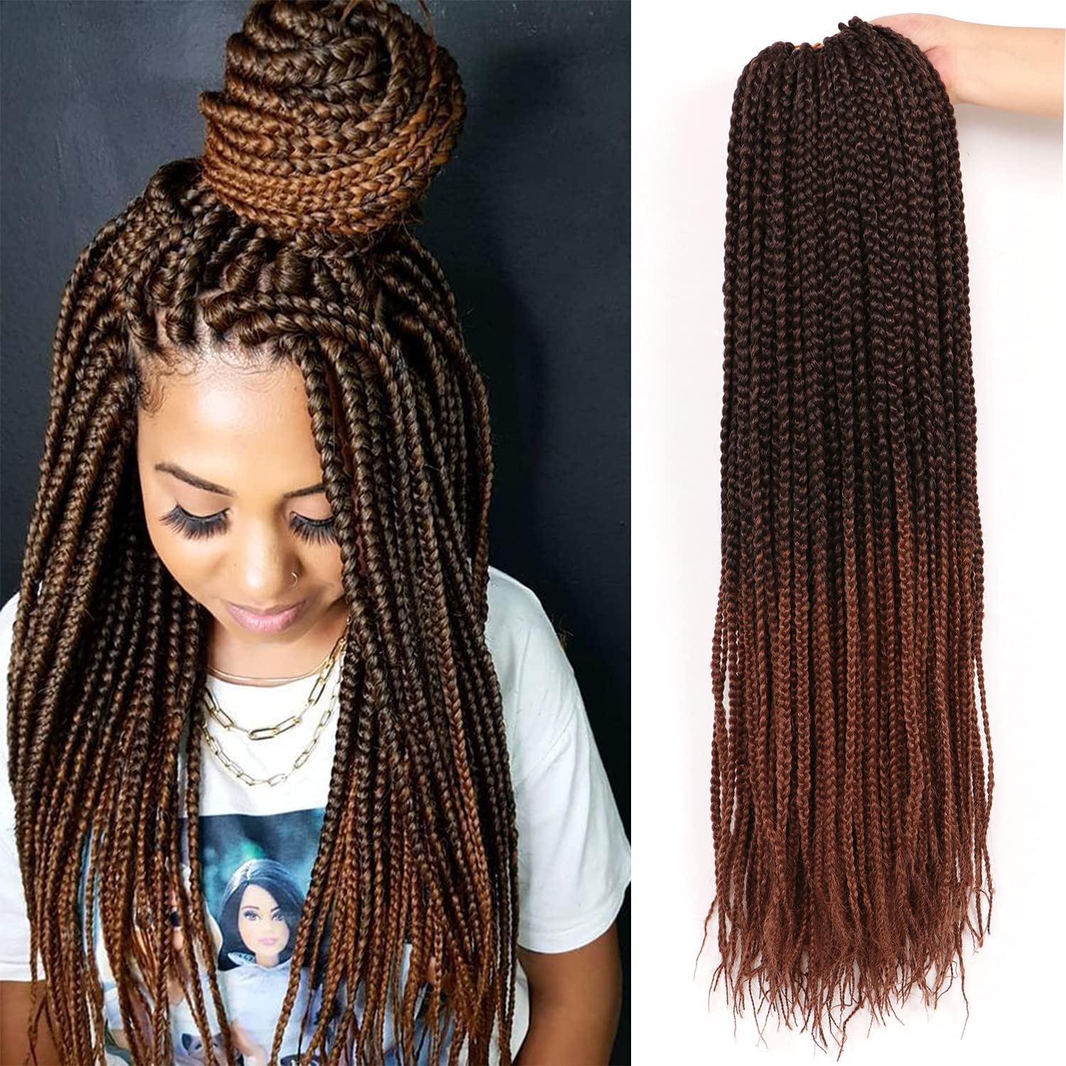 7Packs/Lot Box Braids Crochet Hair Extensions Pre looped Crochet Braids Box Braid Hair for Black Women (22Inch(Pack of 7), #T-30)