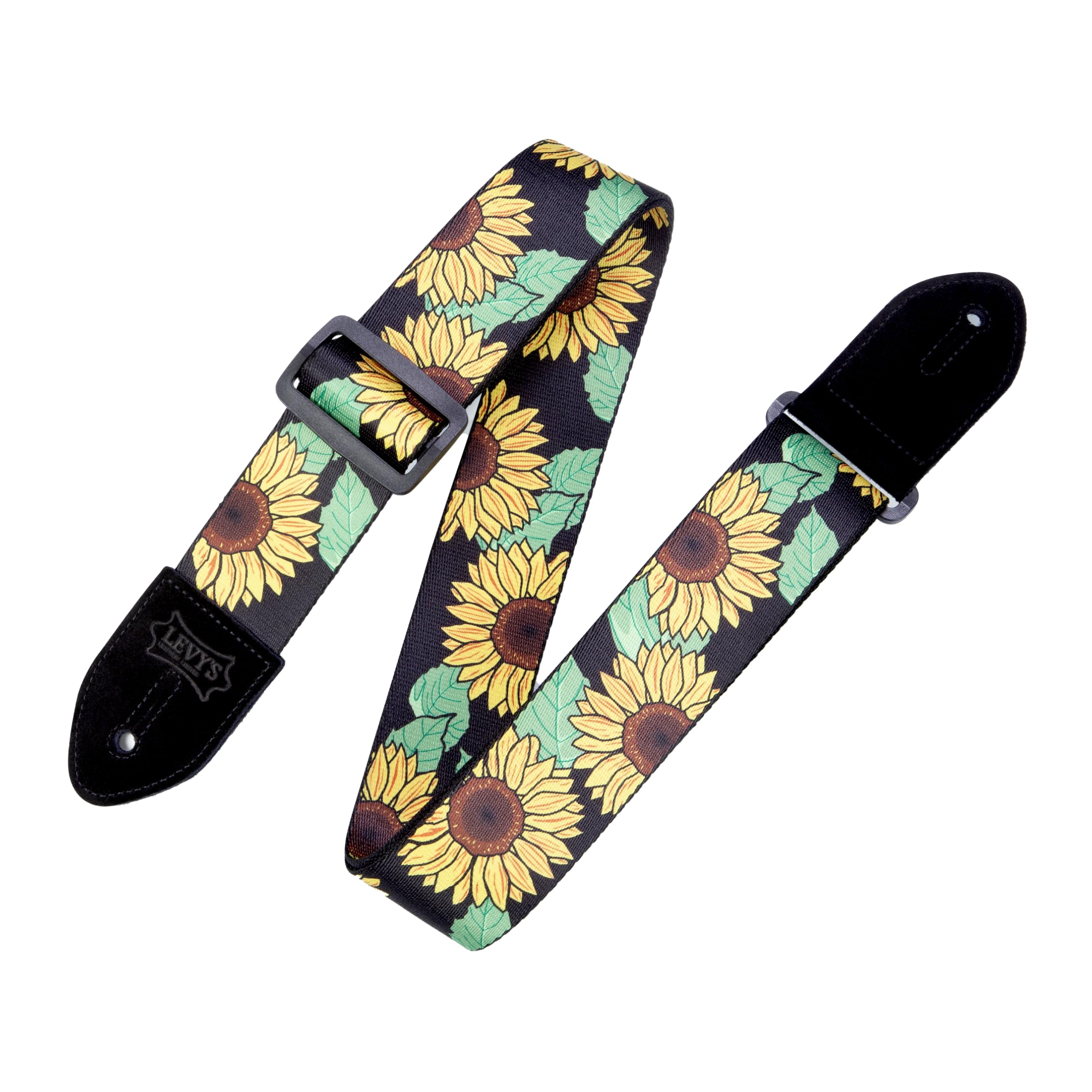 Levy's Leathers 2" Polyester Guitar Strap Sunflower Design; Black, Yellow, Green, and Brown MP2-009