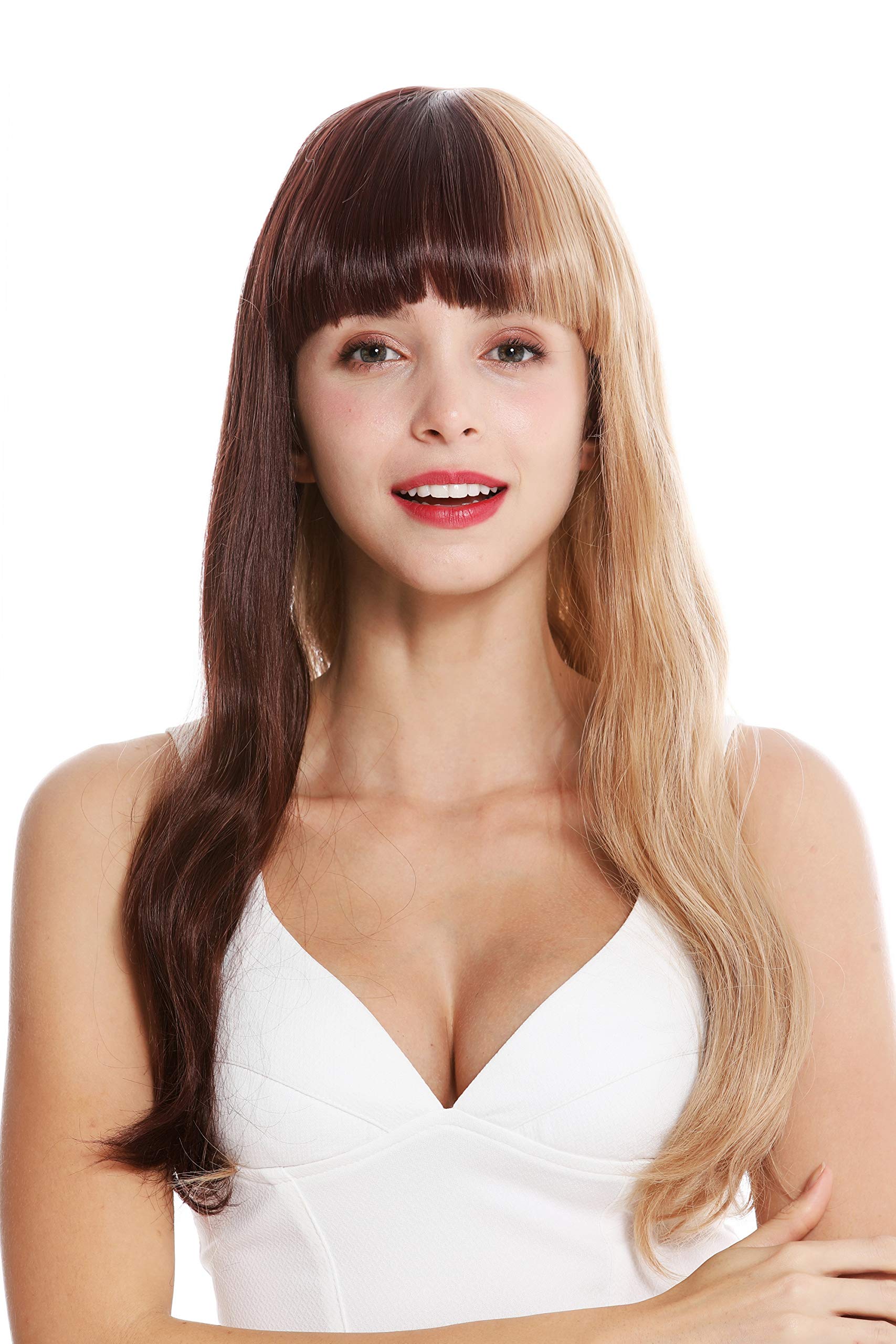 WIG ME UP - GFW2642-18-27D+33 women's quality wig long fringe slightly waved blonde brown half half emo goth