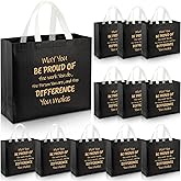 Paterr 12 Pcs Employee Appreciation Bag Gifts with Handle Thank You Reusable 12.2 x 4.7 x 11 Inch Bag May You Be Proud Gift for Coworker Staff Team Teacher Nurse(Black)
