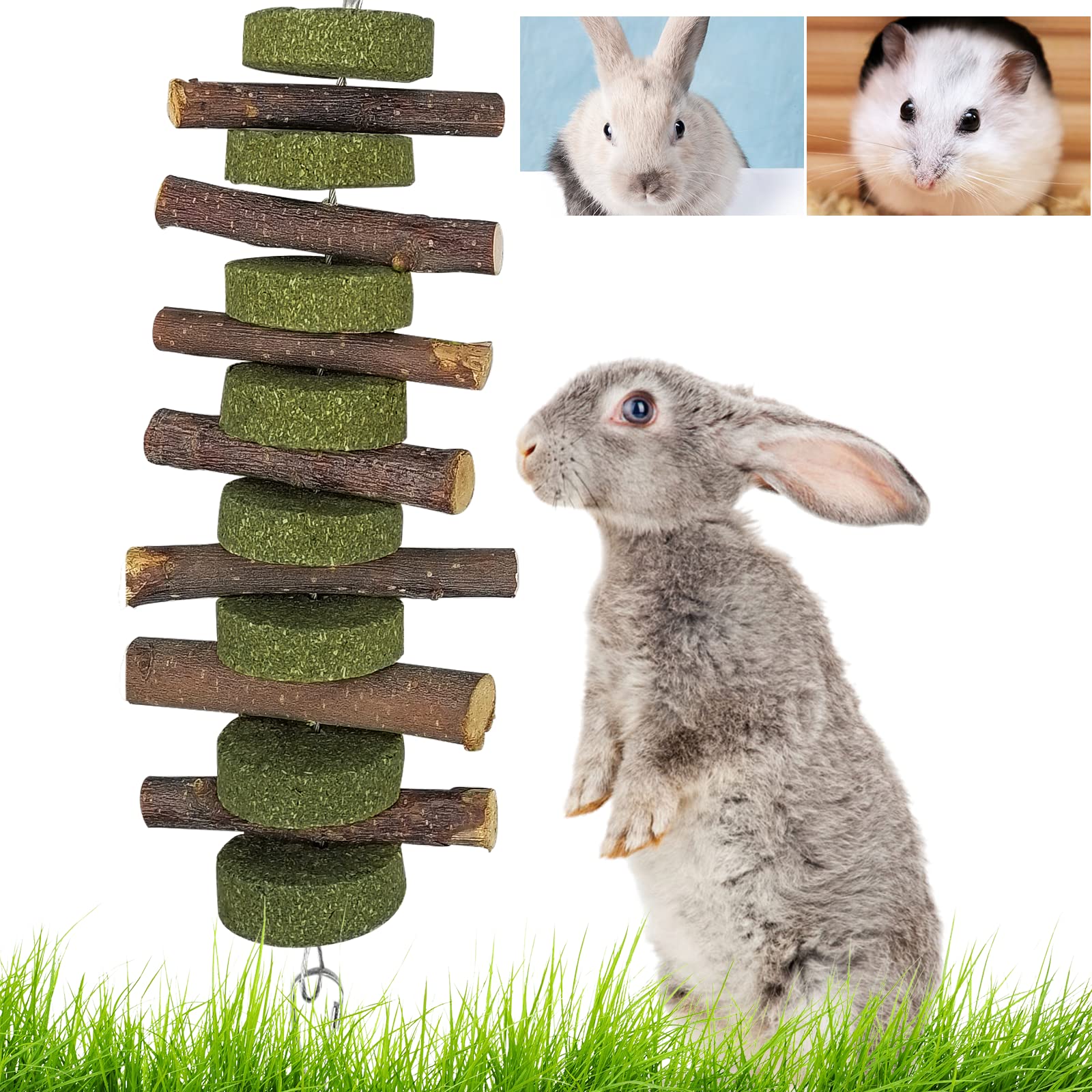 JXUN Rabbit Toy, Guinea Pig Toy Rabbit Treats Natural Apple Chewing Sticks and hay biscuits for Hamster Chinchilla Gerbil