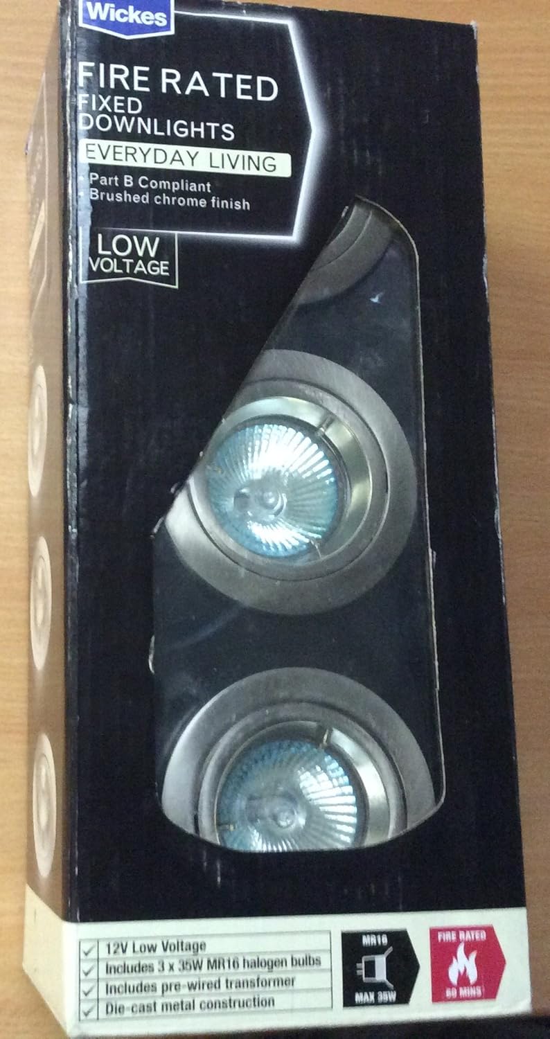 Wickes 3 Pack Fixed Ceiling Downlights Brushed Chrome Low Voltage