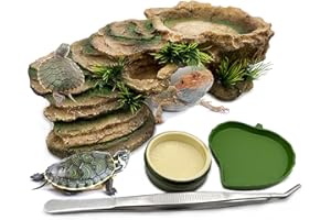 Niwaes Turtle Basking Platform Kit - 4 Pcs Small Bearded Dragon Climbing Rocks Resin Reptile Shale Scape Step Ledge Ramps Tortoise Hide Gecko Tank Accessories Decor for Lizards