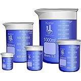 Karter Scientific, 3.3 Boro, Griffin Low Form, Glass Beaker Set - 5 Sizes - 50ml, 100ml, 250ml, 500ml, 1000ml