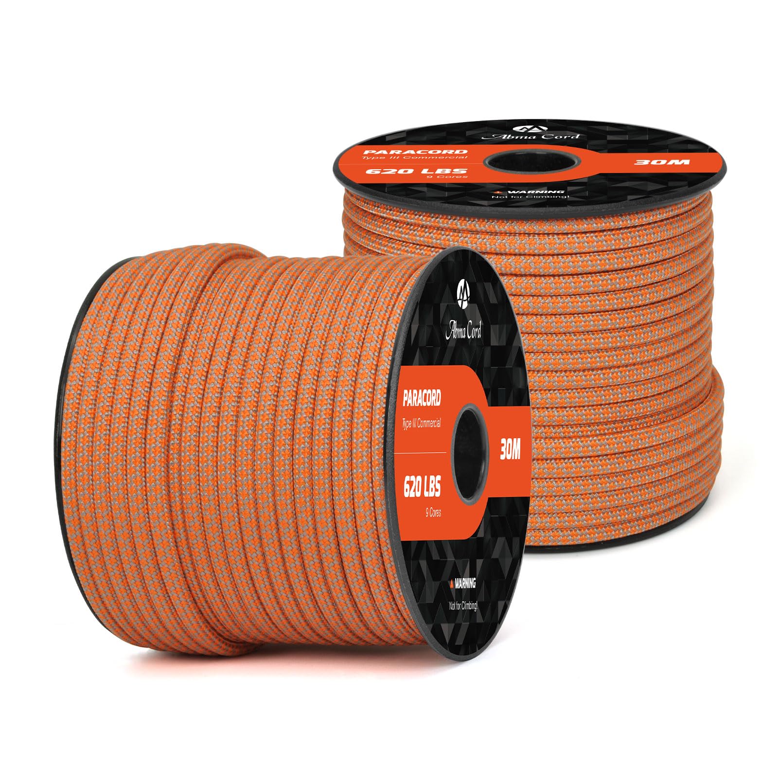 Abma Cord Paracord 620 lbs 4mm 9 Strands 100% Nylon 30M - Grey & Orange