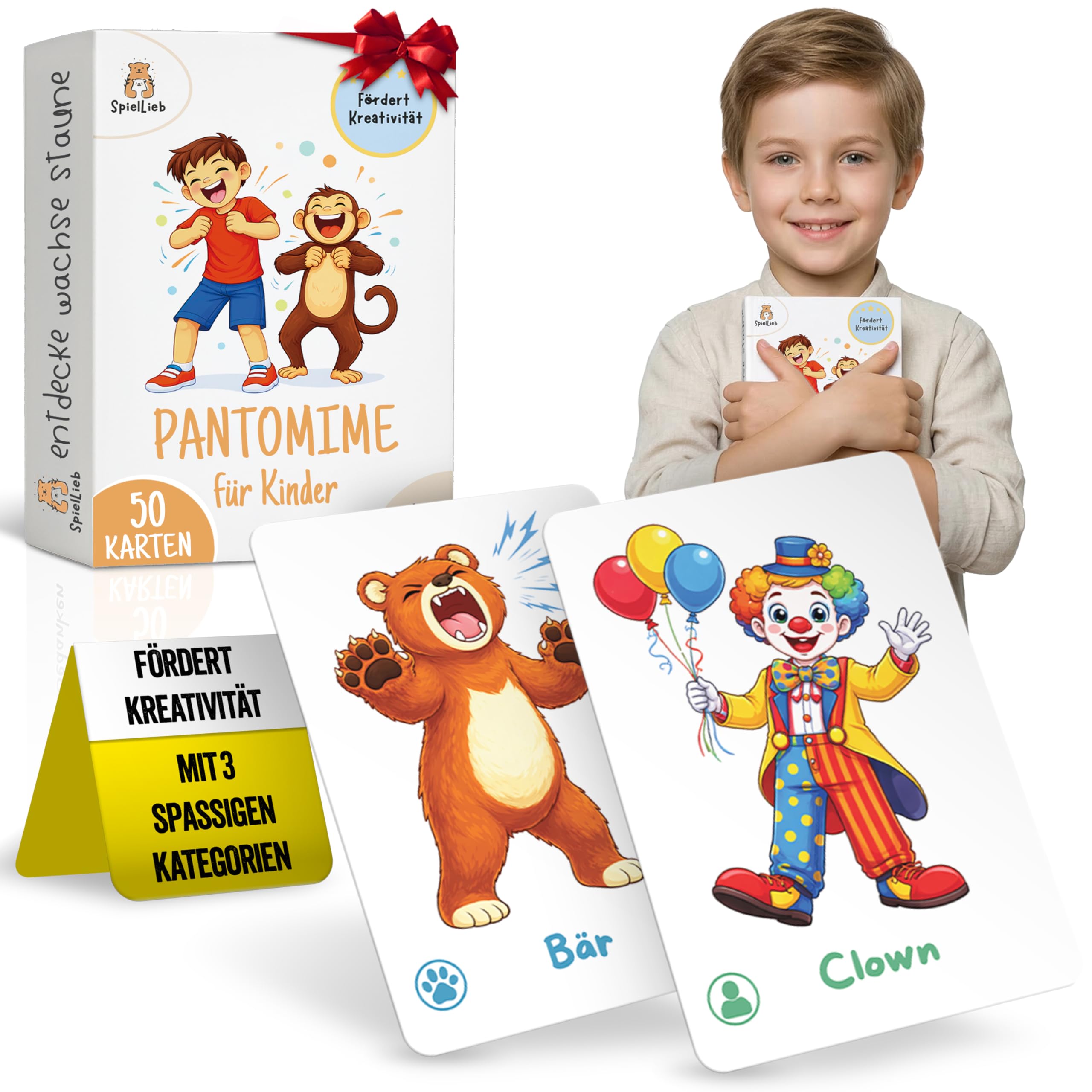 SpielLieb® Pantomime Spiel Kinder - Lustiges Lern- & Ratespiel Kartenset