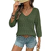 SHEWIN Womens Spring Tops Crochet 3/4 Length Sleeve Pullover Sweater Oversized Summer Shirts Trendy Beach Vacation Clothes