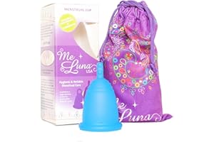 Most Customizable Menstrual Cup by MeLuna USA | Custom Fit for All Body Types | Reusable Comfortable Period Cups | Tampon Pad Alternative (Large, Blue with Stem Handle)
