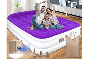 FineBud Air Mattress Pillow Rest, Queen Air Mattress with Built in Pump, 18'' Comfort Blow up Mattress, Inflatable Mattress, Portable Air Bed, Waterproof Inflatable Bed for Home, Camping, 500 lbs Max